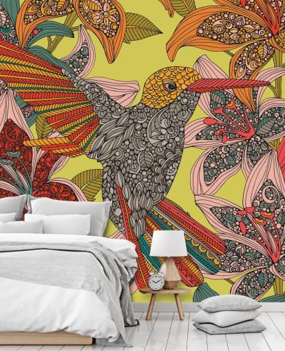 Colourful Drawn Hummingbird Wall Mural Colourful Drawn Hummingbird Wall Mural
