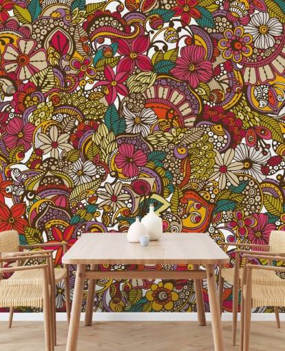 Rainbow Coloured Flower Collage Mural