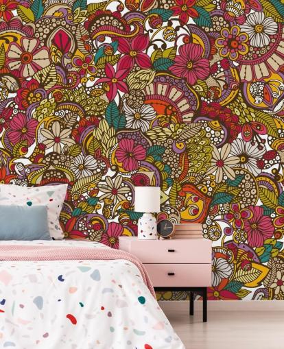 Mural de colagem de flores coloridas arco-íris