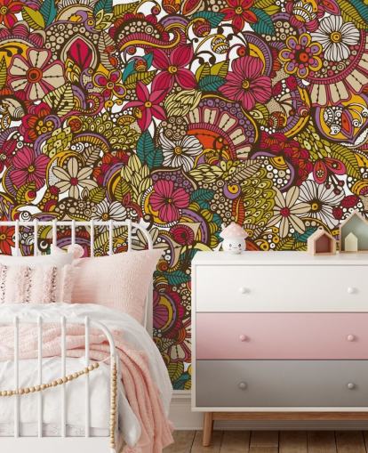 Regnbue Farget Blomst Collage Mural