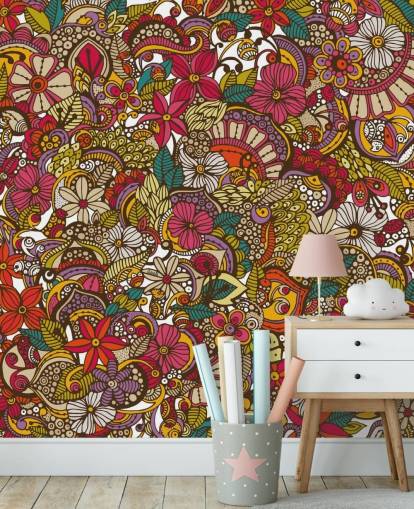 Mural de colagem de flores coloridas arco-íris