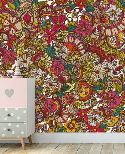 Rainbow Coloured Flower Collage Mural