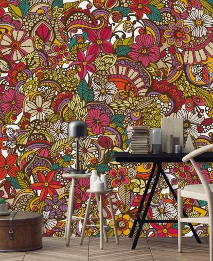 Rainbow Coloured Flower Collage Mural