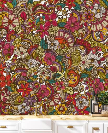 Rainbow Coloured Flower Collage Mural