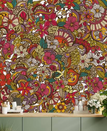 Decorazione murale con collage di fiori color arcobaleno