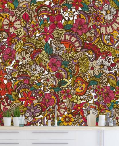 Rainbow Coloured Flower Collage Mural