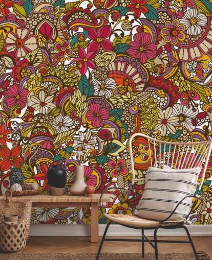 Regnbue Farget Blomst Collage Mural