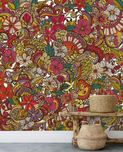 Rainbow Coloured Flower Collage Mural