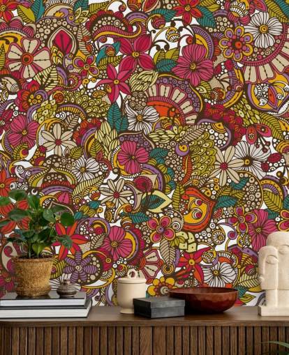 Rainbow Coloured Flower Collage Mural