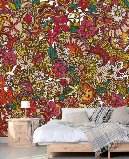 Decorazione murale con collage di fiori color arcobaleno