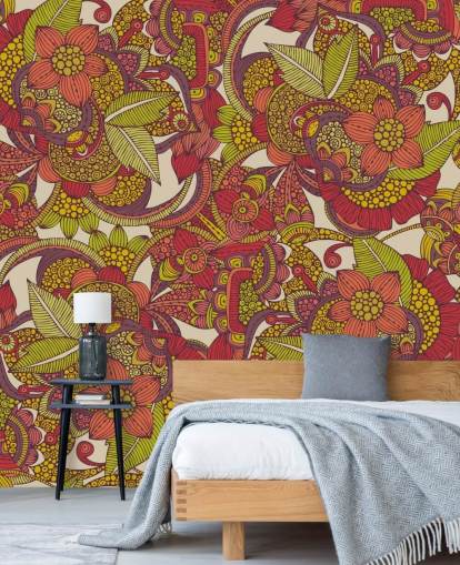 Papier Peint Floral Violet et Rose