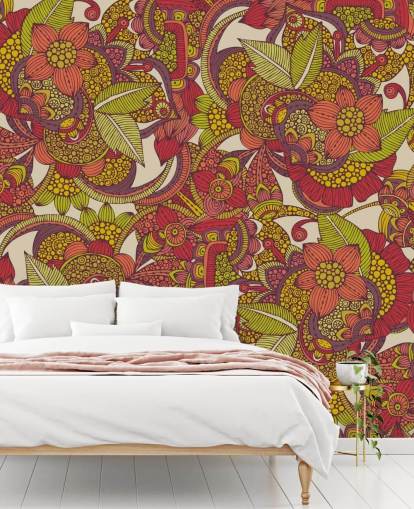 Papel pintado floral morado y rosa Papel pintado floral morado y rosa