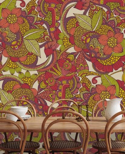 Papier Peint Floral Violet et Rose