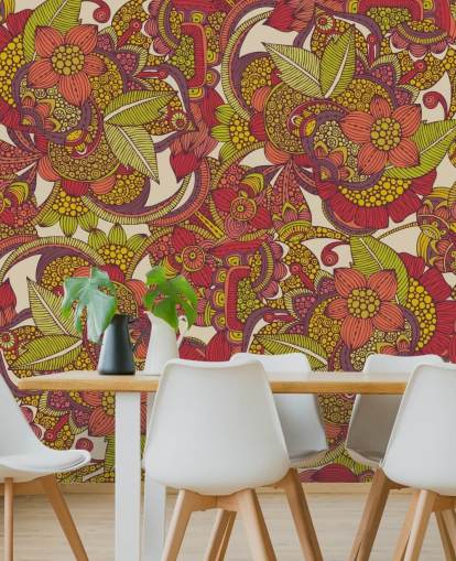 Papier Peint Floral Violet et Rose