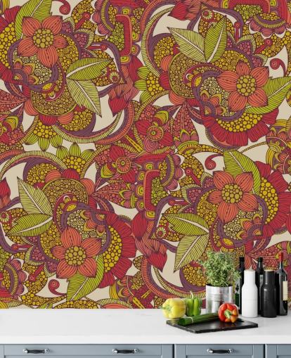 Papier Peint Floral Violet et Rose