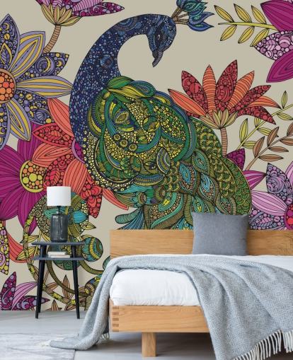 Murale colorée de fleurs et d'oiseaux