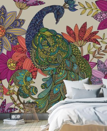 Decorazione murale con fiori e uccelli colorati