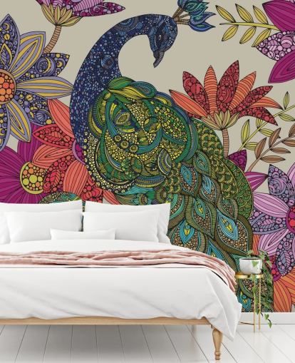 Decorazione murale con fiori e uccelli colorati