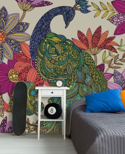Colourful Flower and Bird Mural