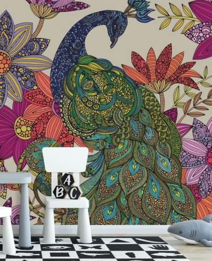 Colourful Flower and Bird Mural