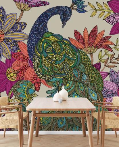 Murale colorée de fleurs et d'oiseaux