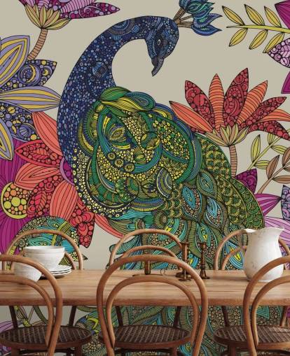 mural flores y pájaros de colores