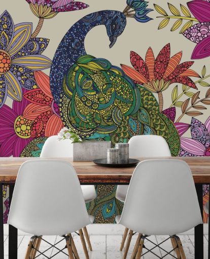 Murale colorée de fleurs et d'oiseaux