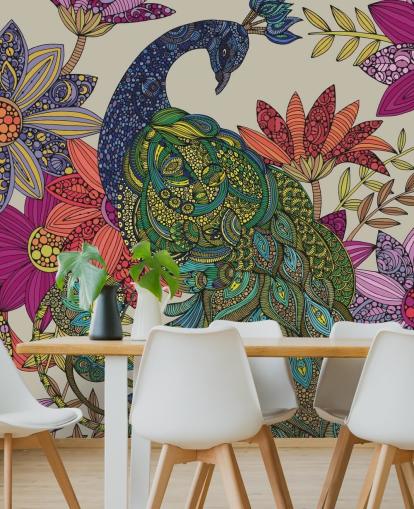 mural flores y pájaros de colores