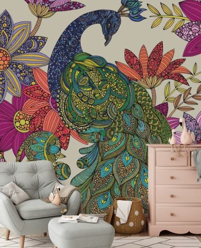 Colourful Flower and Bird Mural