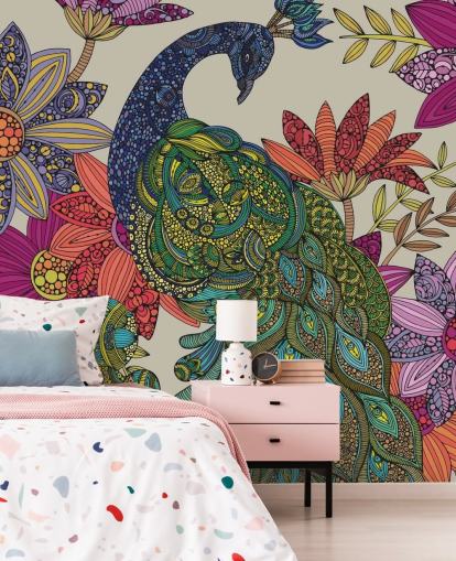 Colourful Flower and Bird Mural
