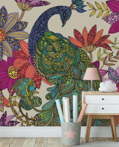 Decorazione murale con fiori e uccelli colorati