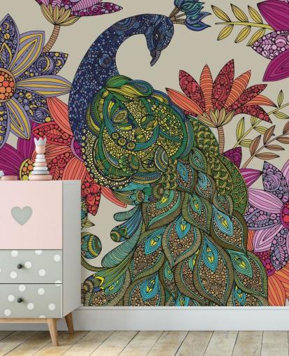 Decorazione murale con fiori e uccelli colorati