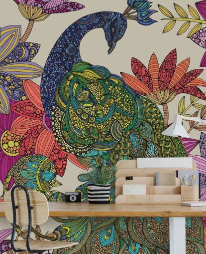 Murale colorée de fleurs et d'oiseaux