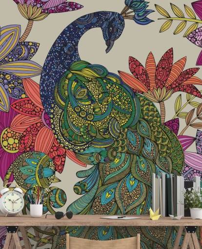 Mural colorido de flores e pássaros Mural colorido de flores e pássaros