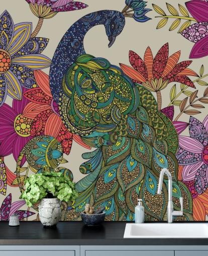 Colourful Flower and Bird Mural