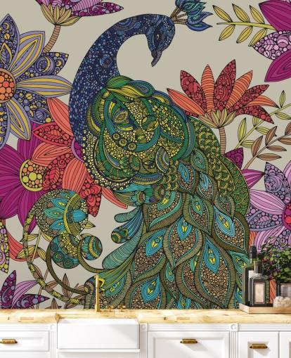 Mural colorido de flores e pássaros Mural colorido de flores e pássaros