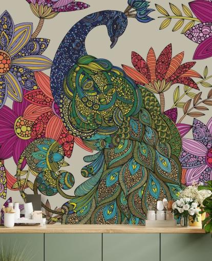 Colourful Flower and Bird Mural