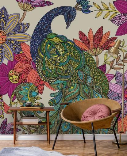 Colourful Flower and Bird Mural