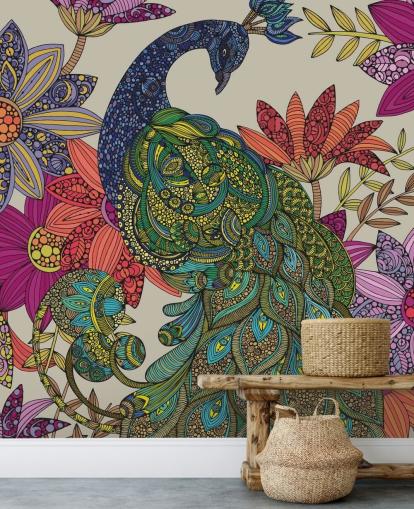 Murale colorée de fleurs et d'oiseaux