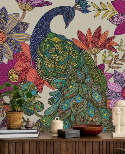 Colourful Flower and Bird Mural