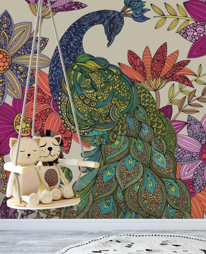 Decorazione murale con fiori e uccelli colorati