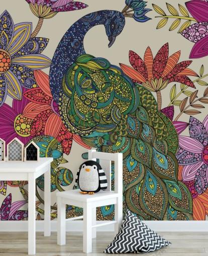 Colourful Flower and Bird Mural