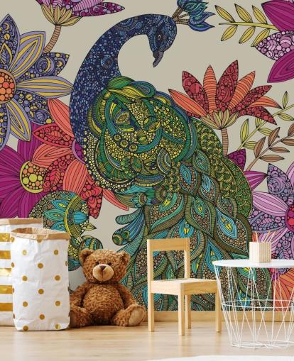 Colourful Flower and Bird Mural