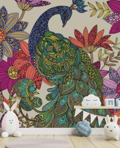 Colourful Flower and Bird Mural