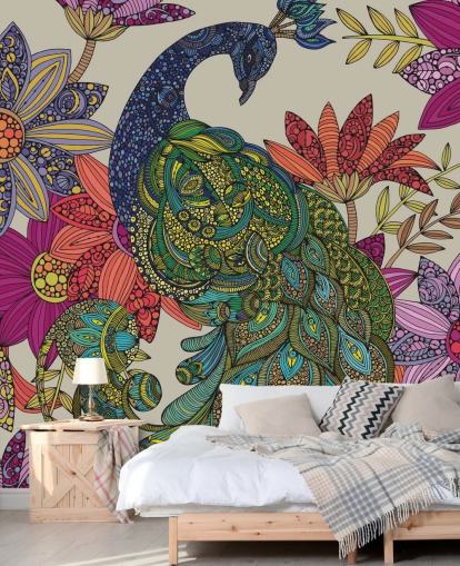 mural flores y pájaros de colores mural flores y pájaros de colores