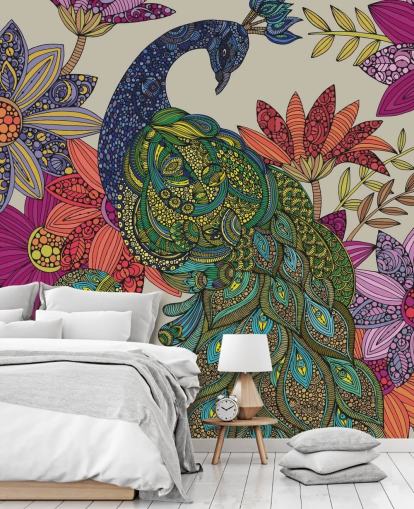 Decorazione murale con fiori e uccelli colorati