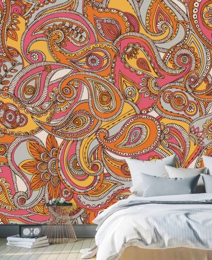 papier peint cachemire rose et orange