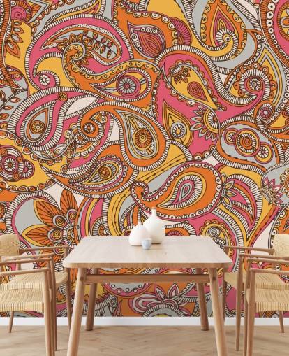 rosa und orange Paisley-Tapete