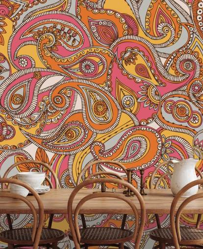 vaaleanpunainen ja oranssi Paisley tapetti