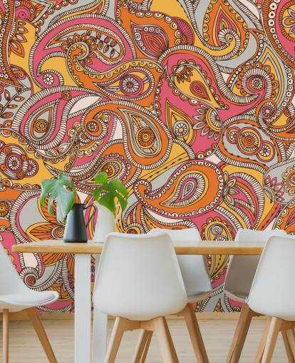 papier peint cachemire rose et orange